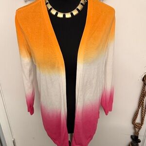 Chico's Ombre Open-Front Cardigan Sweater - Orange, White, Pink